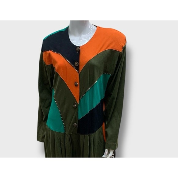 American Vintage Pants - Vintage 80s American Jumpsuit Sz S Olive Green Orange‎ Shoulder Pads NWT USA